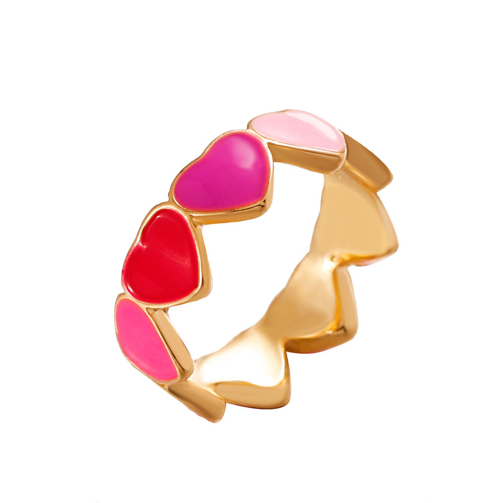 Ins net red color love ring retro personality trend drop nectarine peach heart ring cute fun tail ring