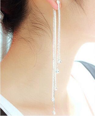 Fashion Square Tassel Earrings Long Diamond Rhinestone Ear Wire Sweet Earrings Jewelry