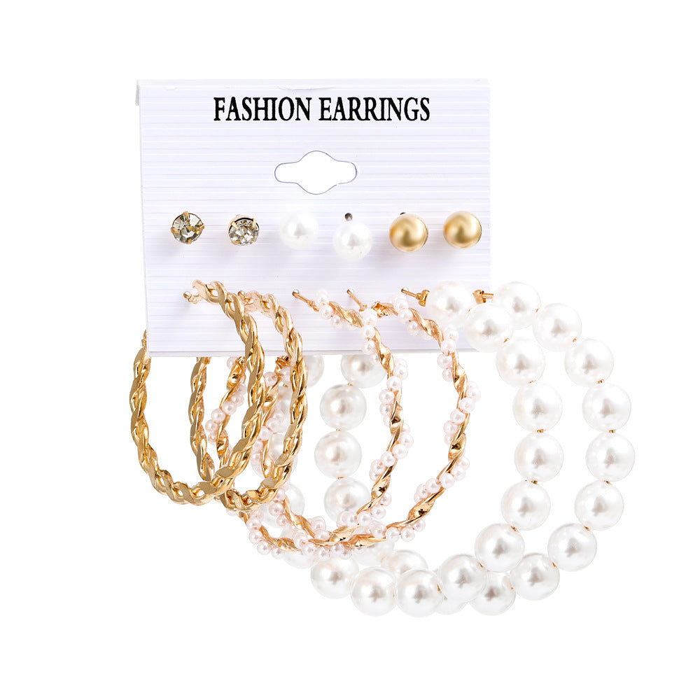 Pearl Earring Set Fashion Butterfly Earrings Metal Geometric Hoop Earrings Six-Piece Set