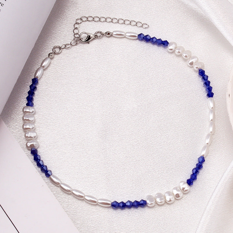 Simple Bohemian Pearl Necklace Stainless Steel Niche Design Glass Crystal Beads Beaded Clavicle Chain