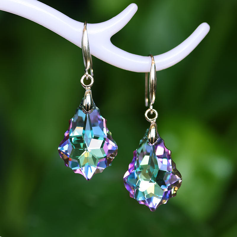 Fashion Baroque Leaf Dangle Earrings Women Silver Plated Pin Austrian Crystal Tourmaline Maple Leaf Earrings Jewelry