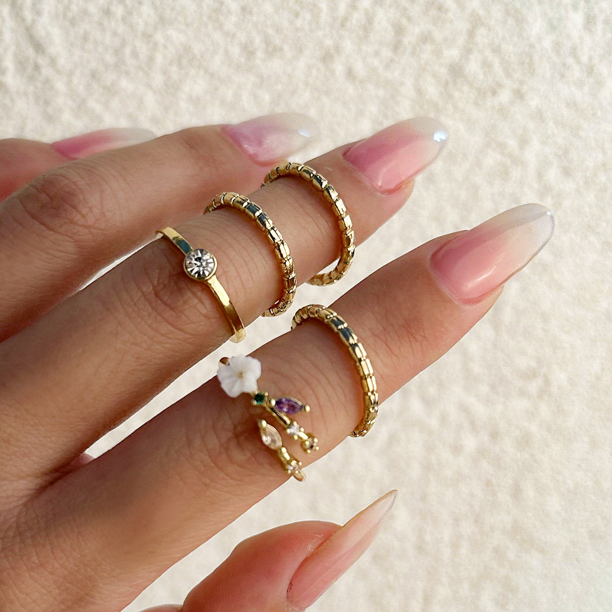 Jewelry Mix and Match Xingyue Ring Set Female Personality Micro-inlaid Butterfly Geometric Ring Jewelry