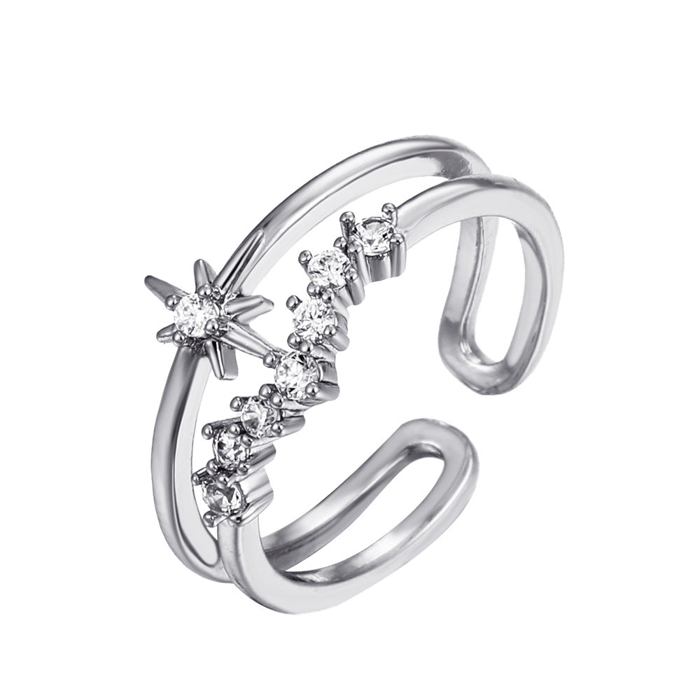 Ins cold zircon opening love ring super fairy fashion star letter hollow index finger ring net red