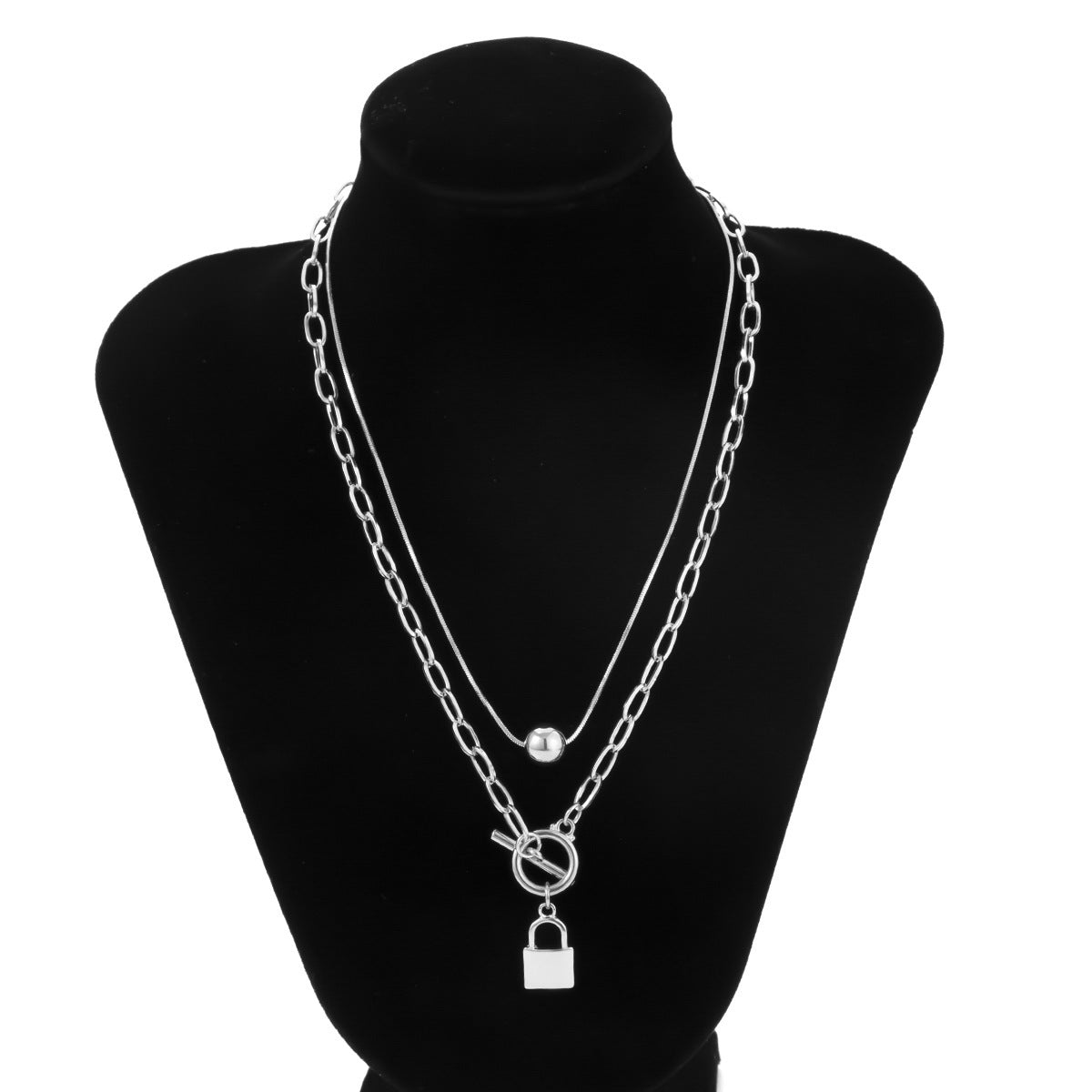 Jewelry simple OT buckle cross chain necklace mix and match drop ball retro lock double layer necklace female