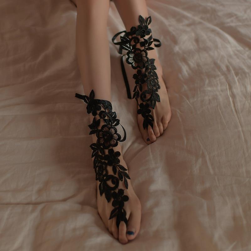 Fashion Sexy Rose Lace Anklet Retro Beauty Leg Lace Hollow Anklet Thin Section Tie Lace Foot Decoration