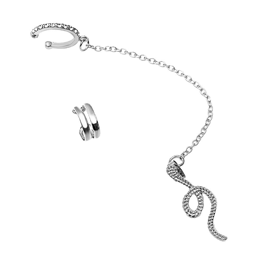 Simple Ear Stud Set Beaded Star Chain No Hole Ear Clip Cold One-piece Ear Hanging Single Female