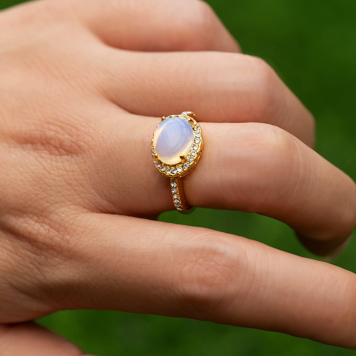 Jewelry simple cold geometric moonstone ring set female personality bat micro-inlaid ring