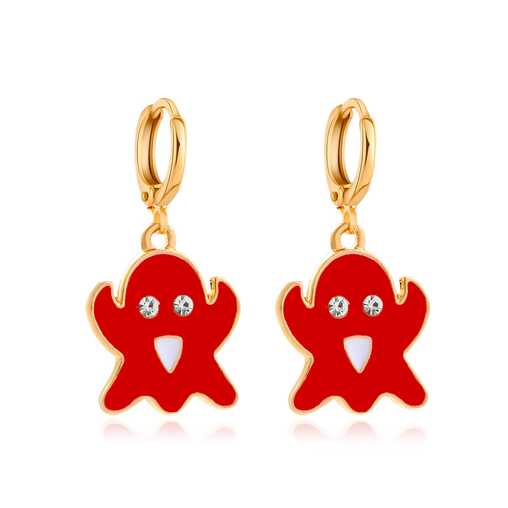 Drip oil color ghost earrings exaggerated funny alloy cartoon ghost face earrings Halloween gift