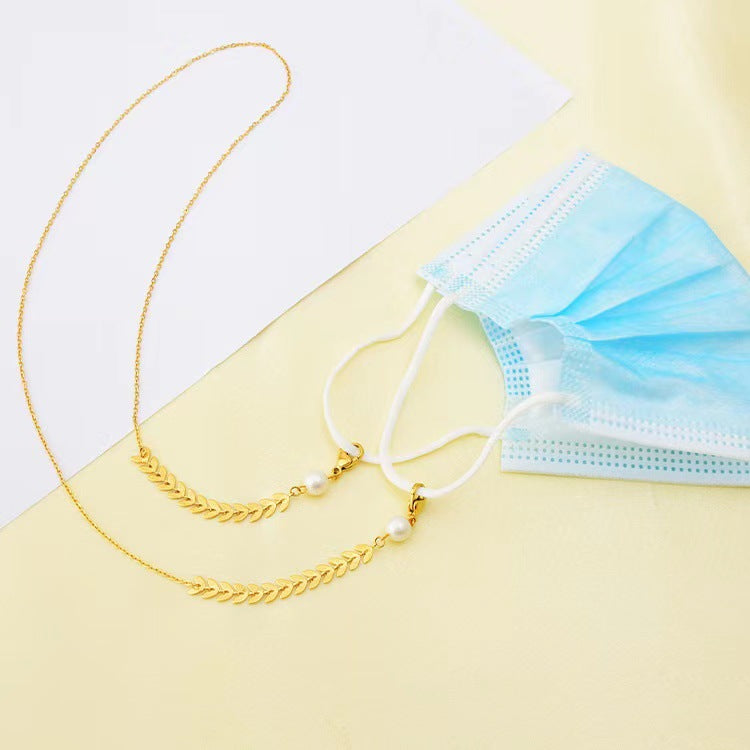 Color-preserving gold-plated mask chain wheat ear mirror rope hanging neck rope metal copper non-slip chain pearl glasses chain