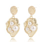Jewelry golden fold petals inlaid pearl shell pendant earrings women's high sense earrings accessories