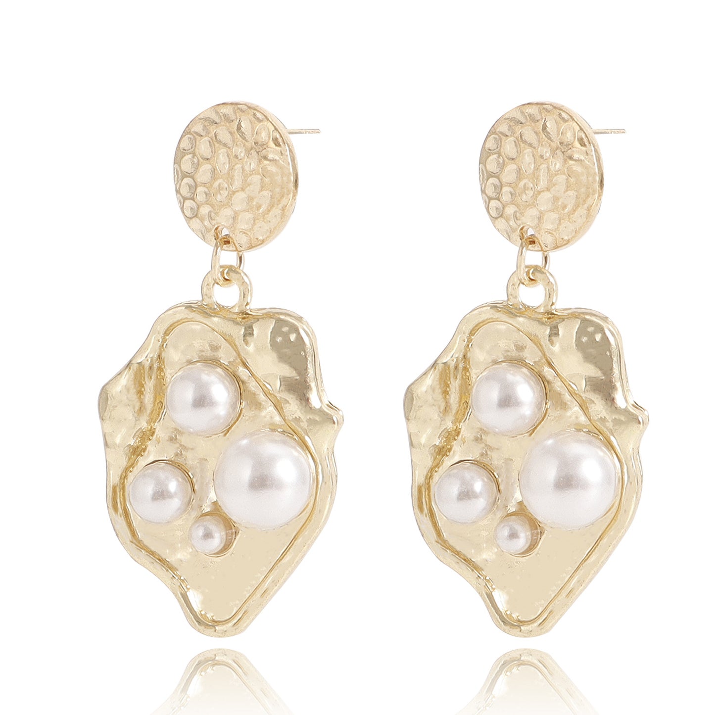 Jewelry golden fold petals inlaid pearl shell pendant earrings women's high sense earrings accessories