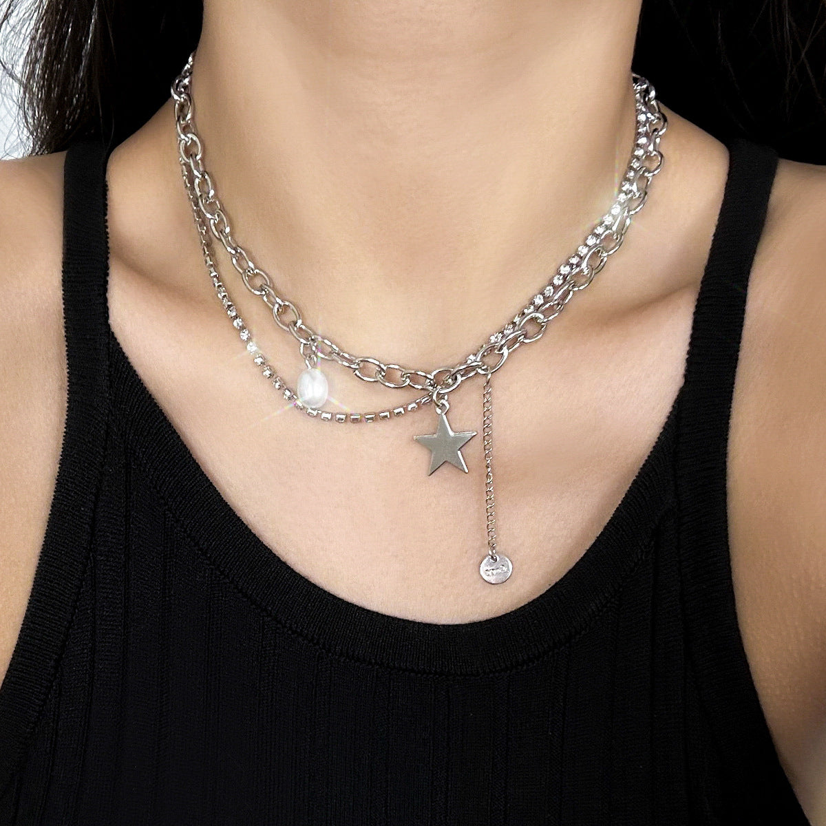 Jewelry Sweet Cool Asymmetric Butterfly Star Tassel Necklace Simple Full Diamond Heart Shaped Necklace For Women