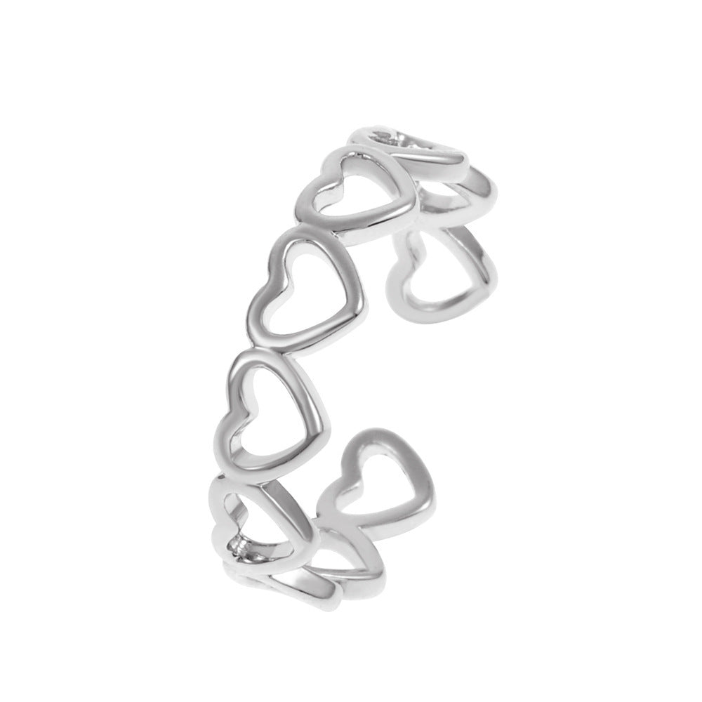 ins simple hollow love ring female fashion temperament niche design metal geometric heart-shaped index finger ring