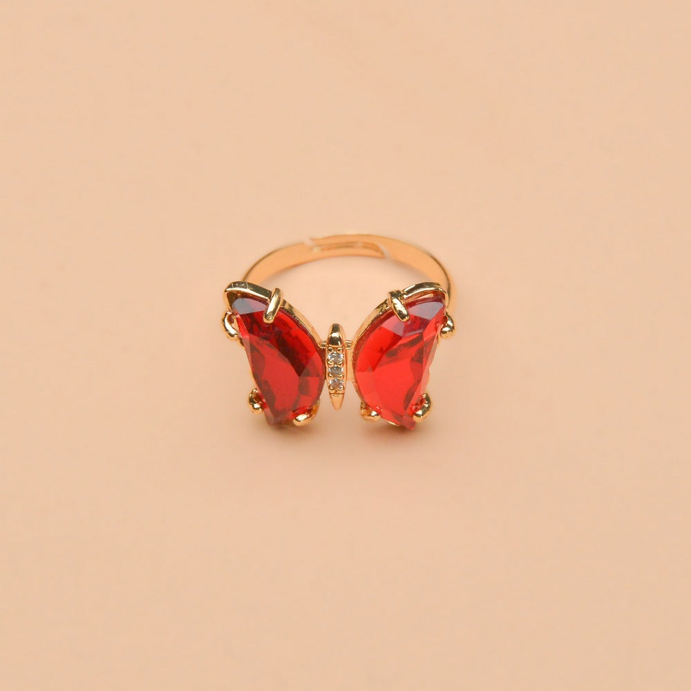 Cute Small Fresh Rhinestone Butterfly Ring Fashion Opening Adjustable Ring Accessories