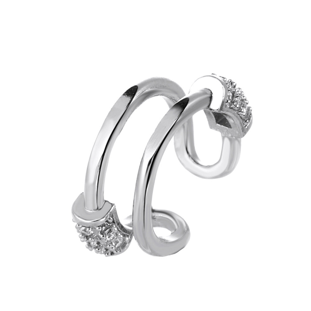 Simple zircon hole-free ear clip fashion retro geometric C-shaped ear bone clip niche design temperament earrings women