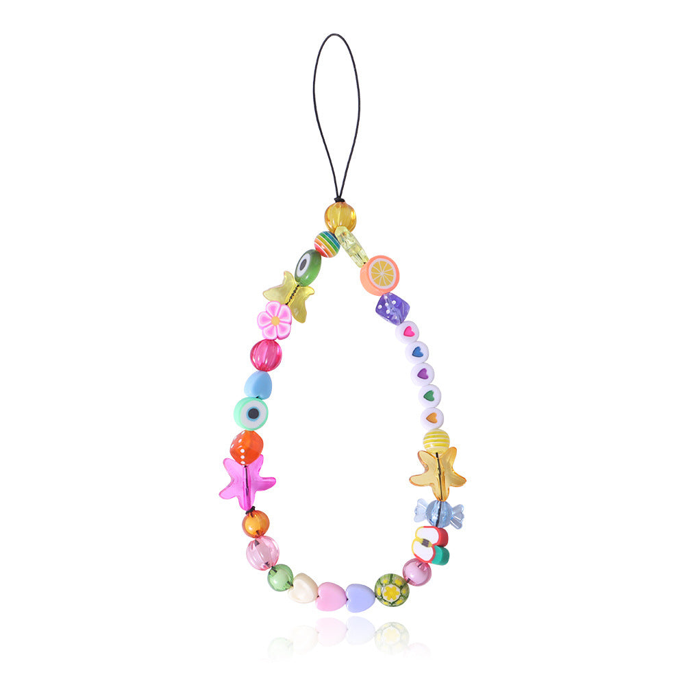 Jewelry Pearl Smiley Soft Pottery Mobile Phone Chain Acrylic Fruit Five-pointed Star Mobile Phone Anti-lost Lanyard