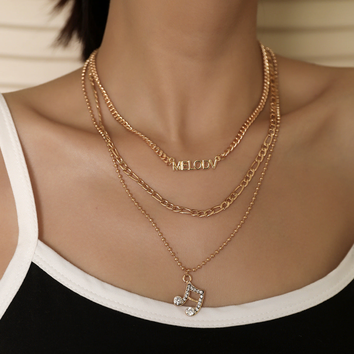 Multi-layer necklace hip-hop metal thick chain long collarbone chain personality men and women stacked necklaces