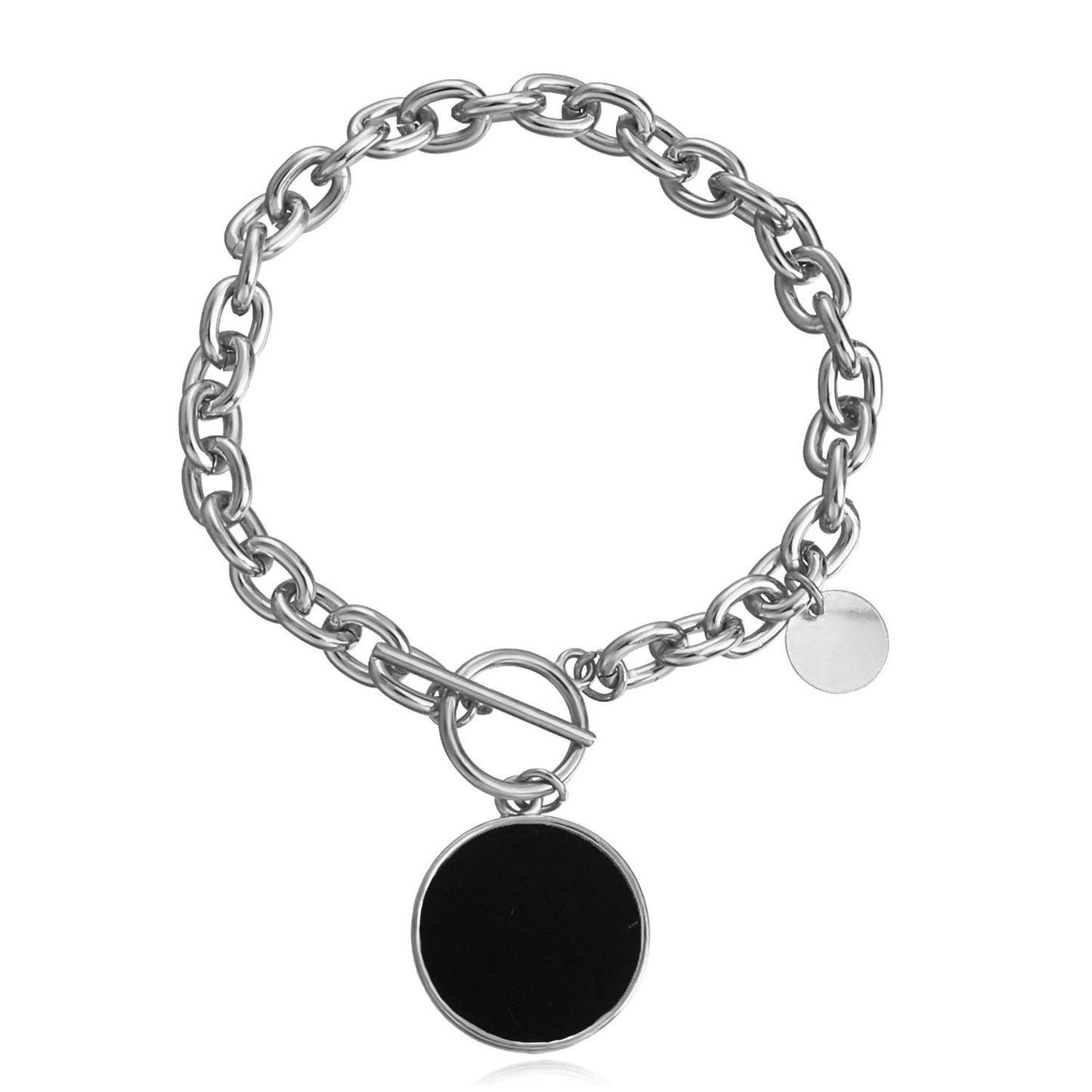 Jewelry geometric thick chain OT buckle round black and white mother-of-pearl bracelet female ins simple personality jewelry