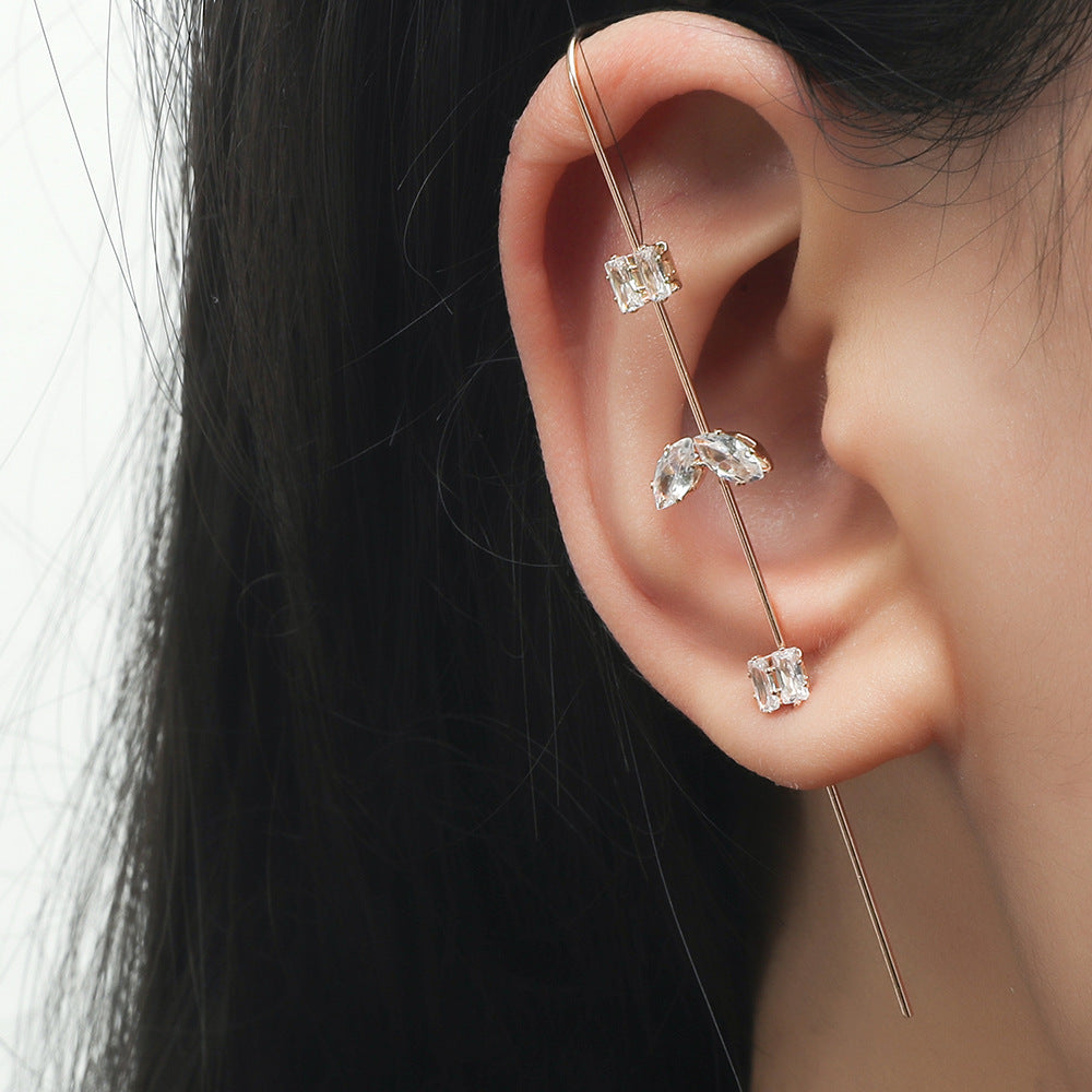 Piercing Ear Needles Temperament Inlaid Zircon Earrings Star Letters Surrounding Auricle Style Slash Earrings