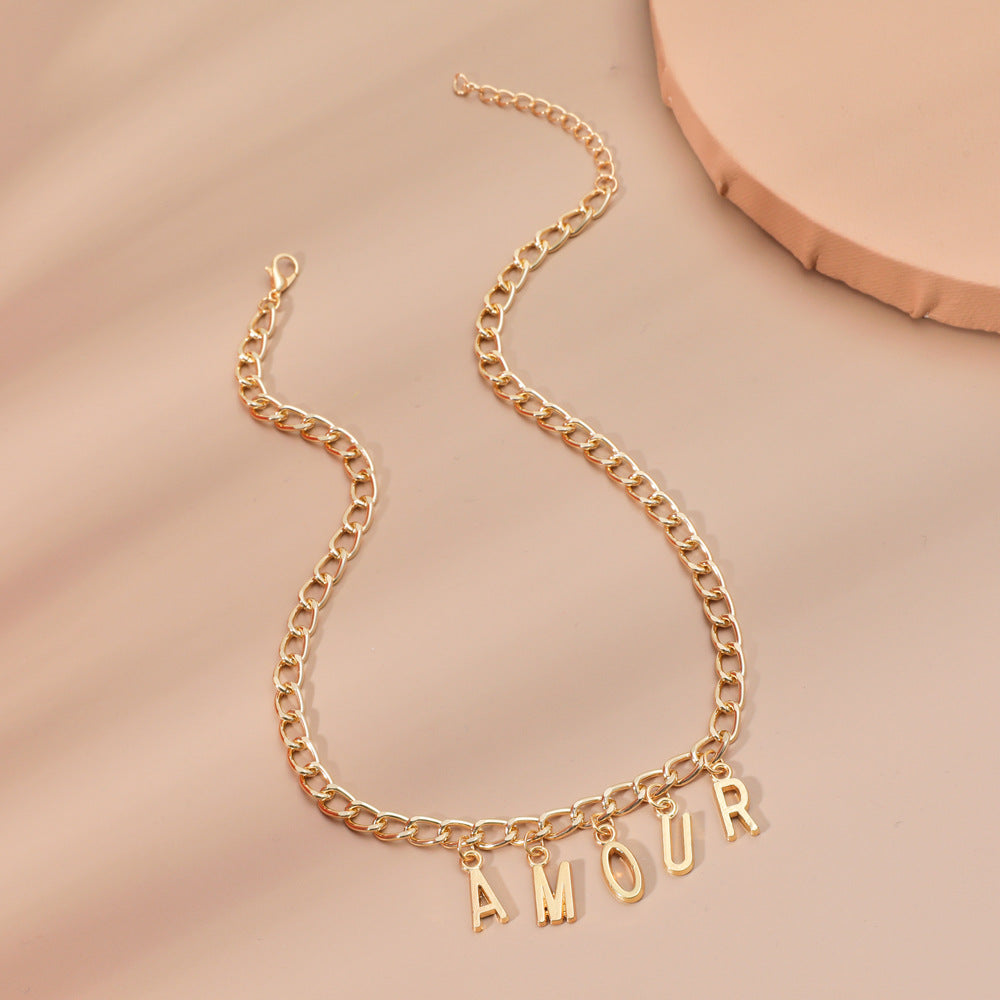 diy simple handmade alloy English word letter necklace hip-hop couple pendant short chain men and women