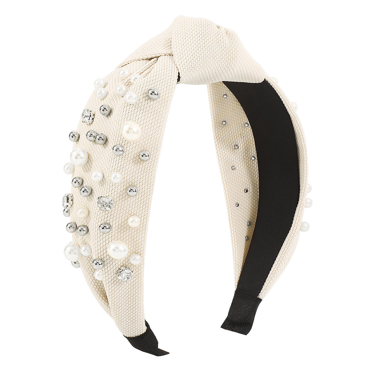 F57 creative waffle knotted pure color pearl rhinestone headband baroque net red nail beads wide-brimmed headband female