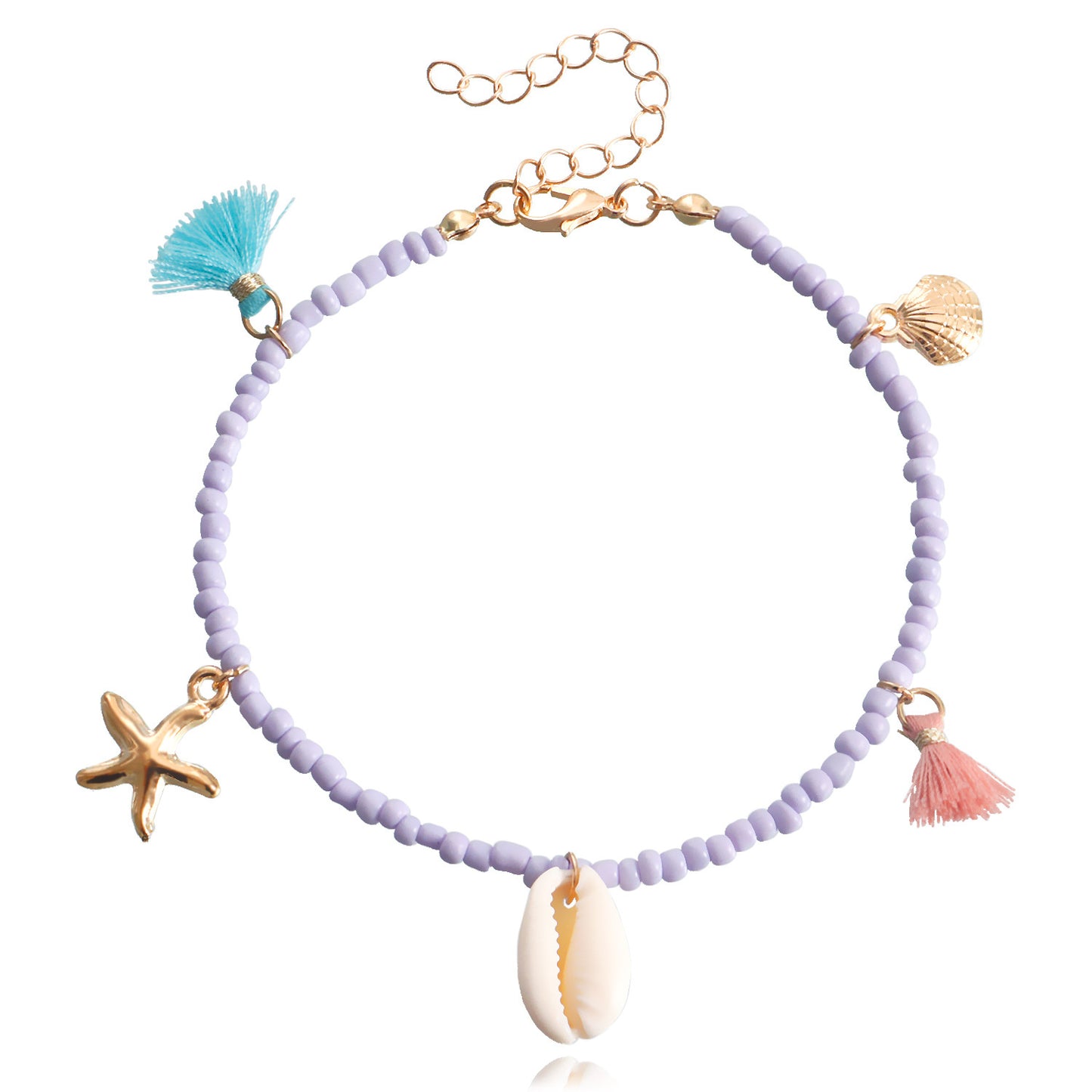 Jewelry Bohemian color rice beads tassel anklet female beach shell starfish foot decoration niche