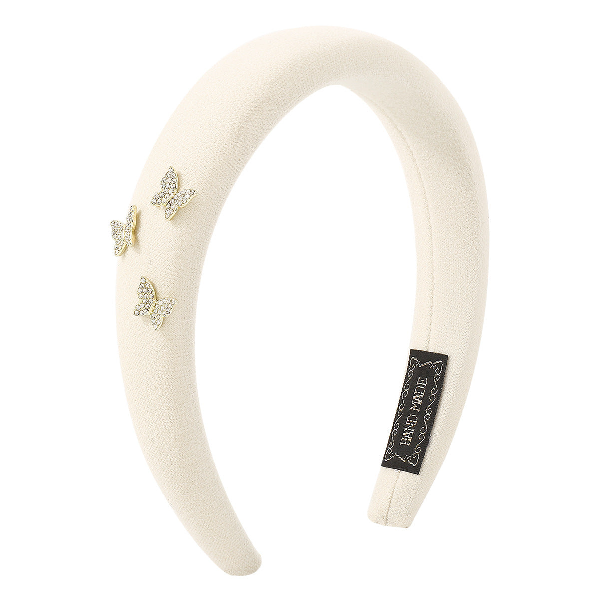 F561 Solid Color Retro Fashion Headband Thick Sponge High Skull Top Butterfly French Elegant Rhinestone Headband Female