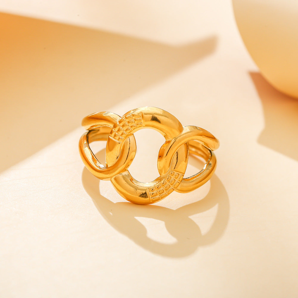 Fashion personality creative stainless steel open ring feather men and women titanium steel simple ins ring