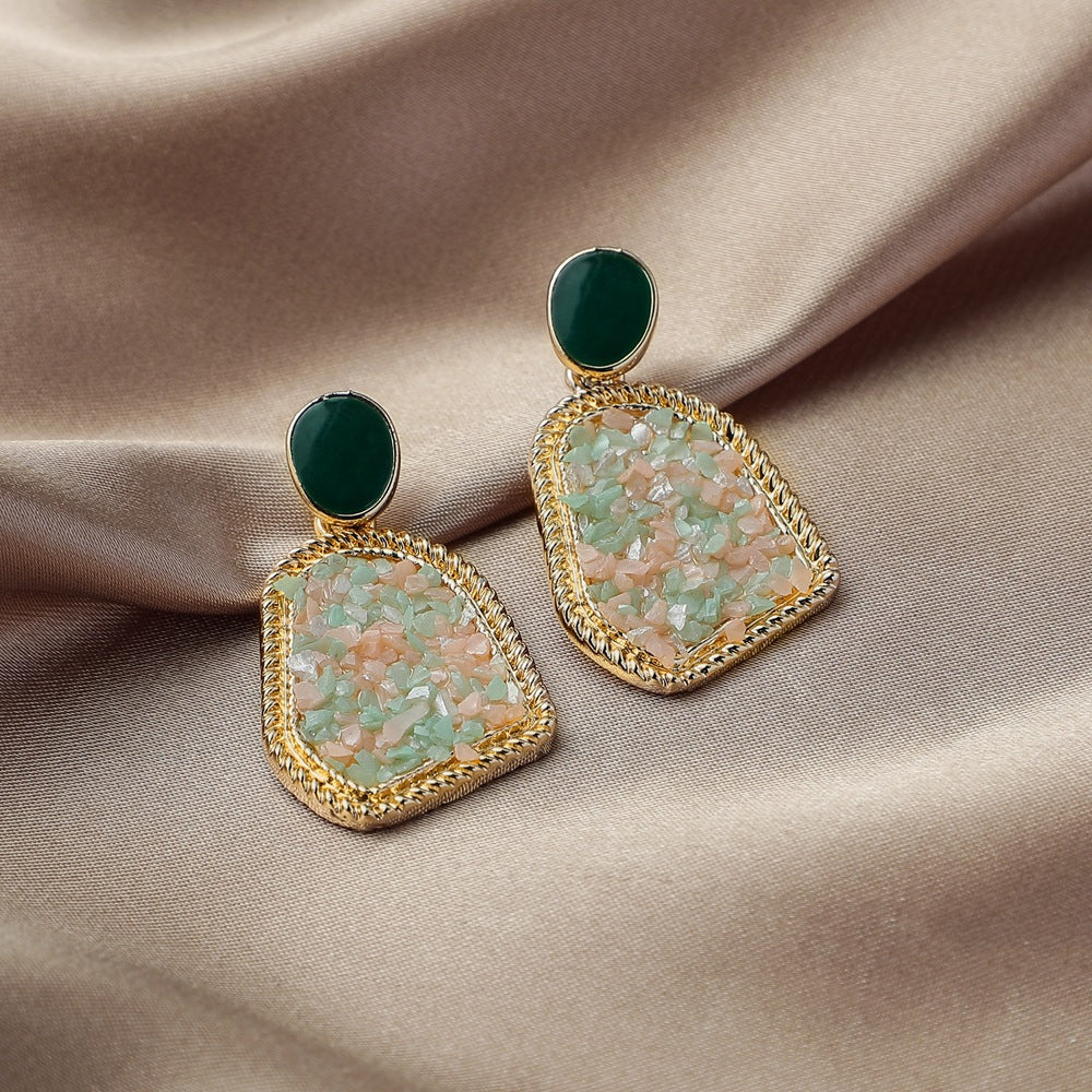 Ins geometric fashion hollow heart gravel earrings retro original stone drop oil earrings stone ear jewelry female