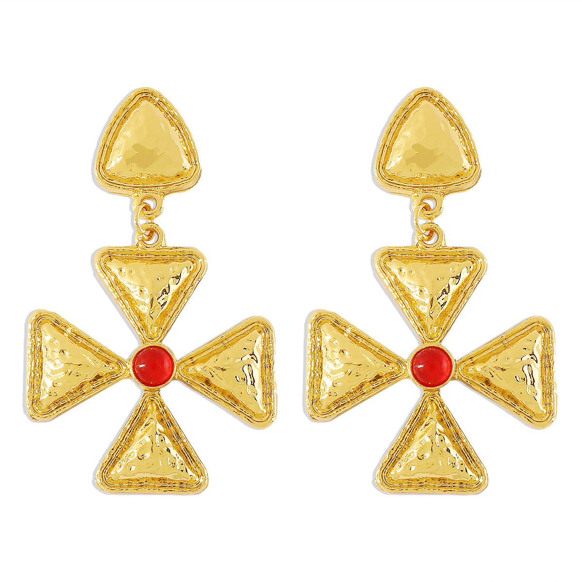 E11114 French retro minimalist triangular cross earrings micro-inlaid resin geometric middle-aged earrings