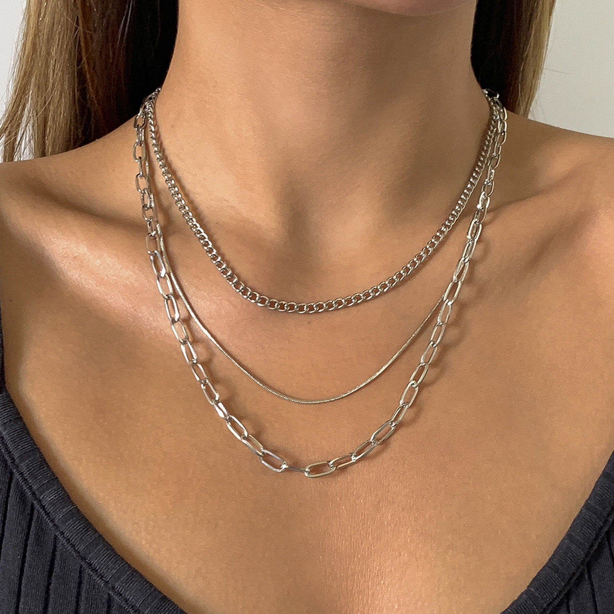 Jewelry Hip Hop Punk Geometric Metal Chain Necklace Retro Trend Ball Chain Clavicle Necklace