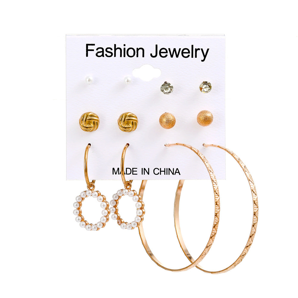 Pearl Earring Set Fashion Butterfly Earrings Metal Geometric Hoop Earrings Six-Piece Set