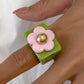 Trendy color acrylic flower ring female retro exaggerated geometric resin wide ring jewelry