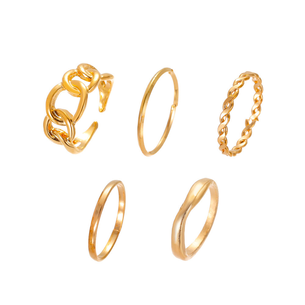 Retro five-piece open geometric ring ins cold joint ring set female