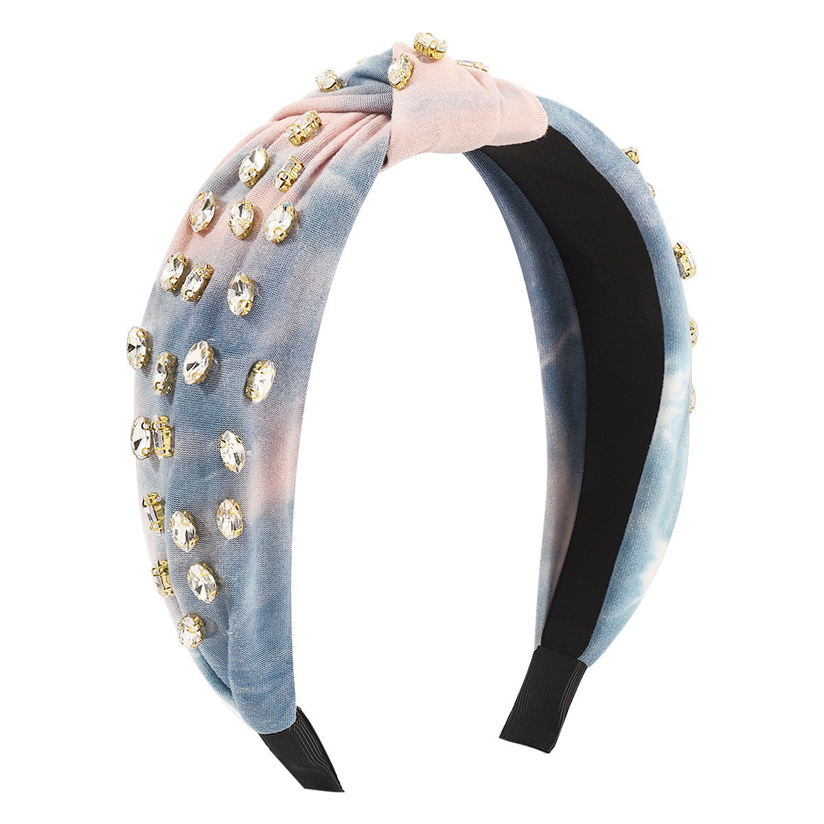 F5194 color fabric tie-dye hit color knotted hair hoop creative niche geometric light luxury water drill head hoop female