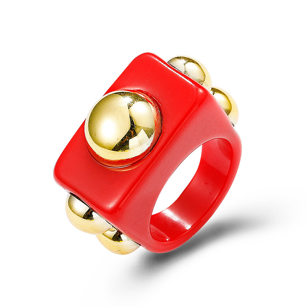 Geometric resin ring ins same style acrylic couple ring cute net red color jewelry female