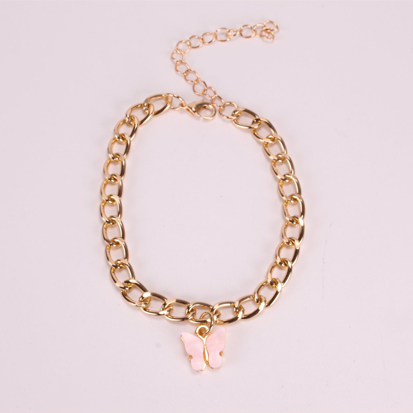 New simple summer beach anklet ins color acrylic butterfly anklet metal thick chain anklet