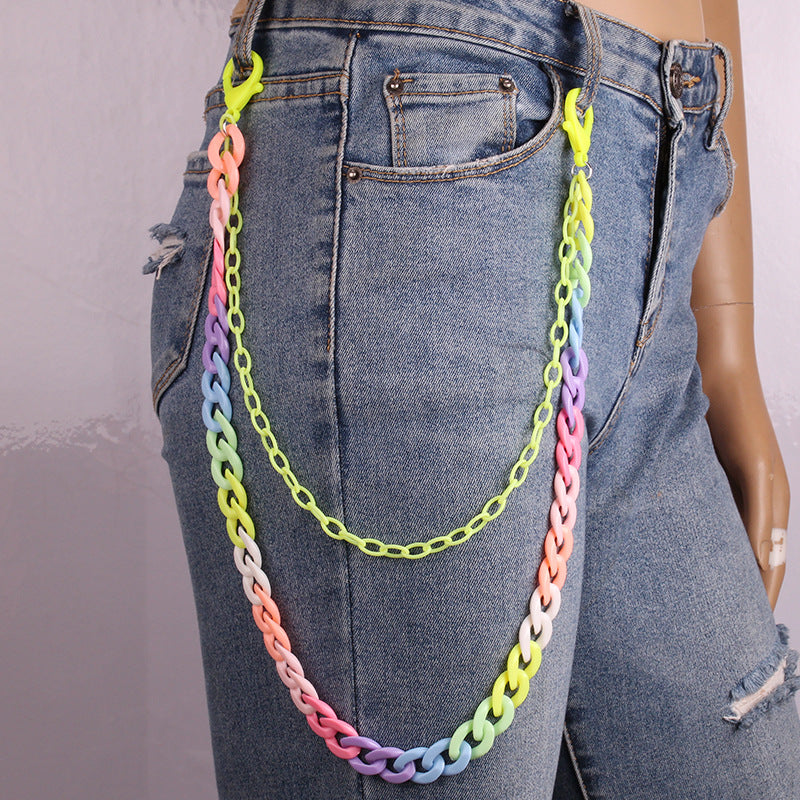 Candy Color Double Layer High Street Retro Colored Resin Ultralight Pant Chain Chain Hanging Chain Street Jeans