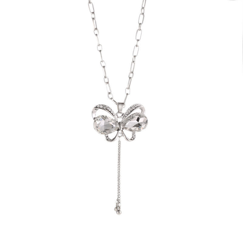 Retro Diamond Maple Leaf Necklace Female Fashion Temperament Crystal Peacock Flower Love Tulip Sweater Chain