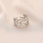 Fashion personality adjustable love stainless steel open ring simple feather leaf heart-shaped ring jewelry