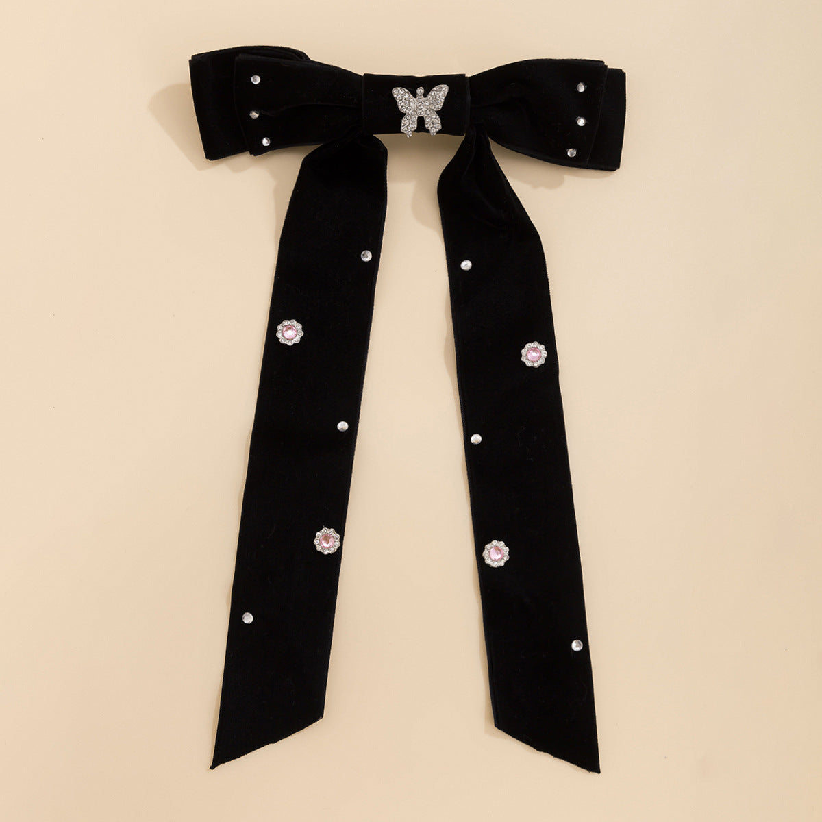 Big bowknot velvet all-match spring clip simple top clip sweet imitation pearl ribbon back head hair clip hair accessories