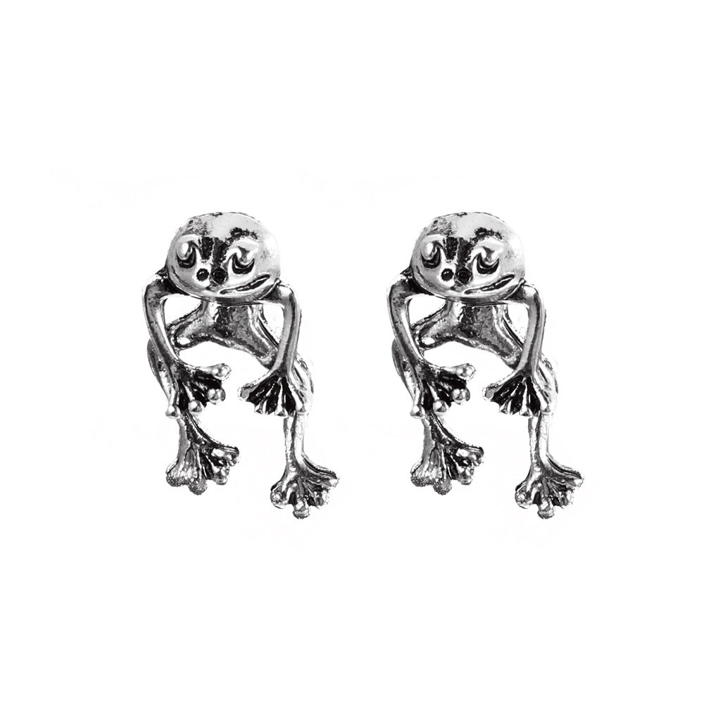 Retro Simple Metal Frog Stud Earrings Old Detachable Earrings Retro Temperament Earrings