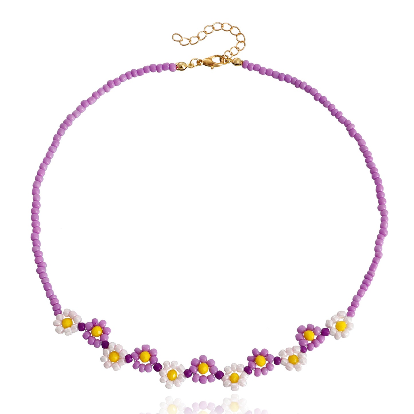Jewelry Bohemian Daisy Contrast Color Beaded Necklace Retro Rice Bead Flower Clavicle Necklace Female