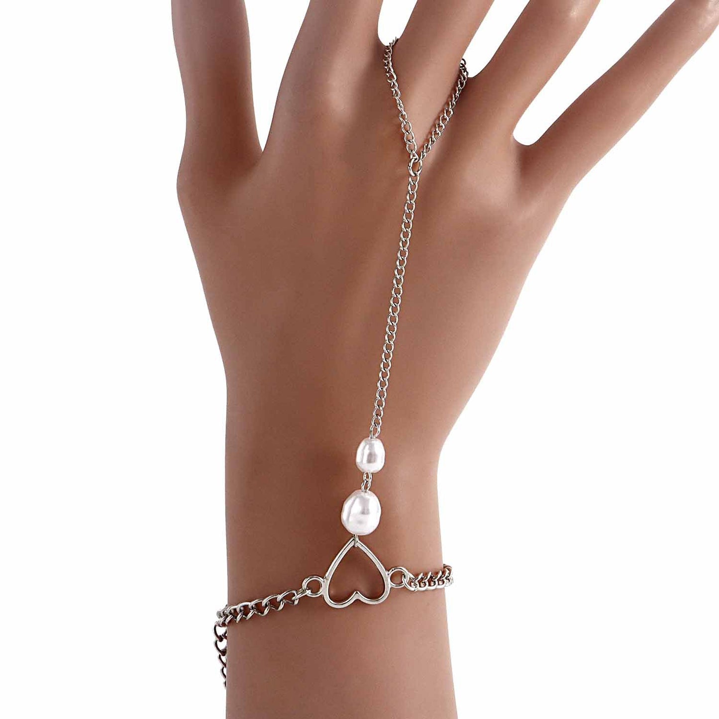 Explosive ins punk love imitation pearl bracelet exaggerated personality metal finger chain bracelet for women