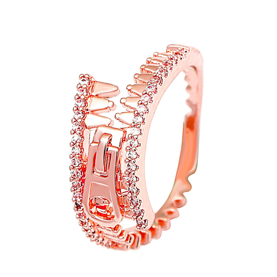 Ins cold zircon opening love ring super fairy fashion star letter hollow index finger ring net red