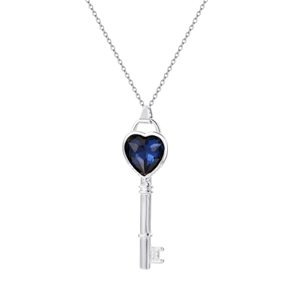 Simple and cold zircon pendant necklace fashion five-pointed star key cat clavicle chain niche design