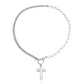 Niche design high-end splicing chain imitation mother-of-pearl pendant necklace female cold OT buckle pearl necklace