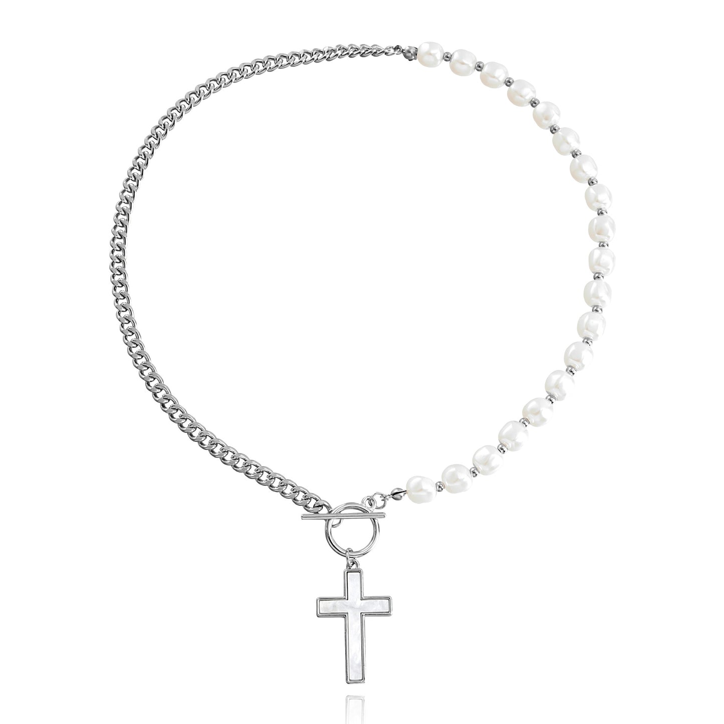 Niche design high-end splicing chain imitation mother-of-pearl pendant necklace female cold OT buckle pearl necklace