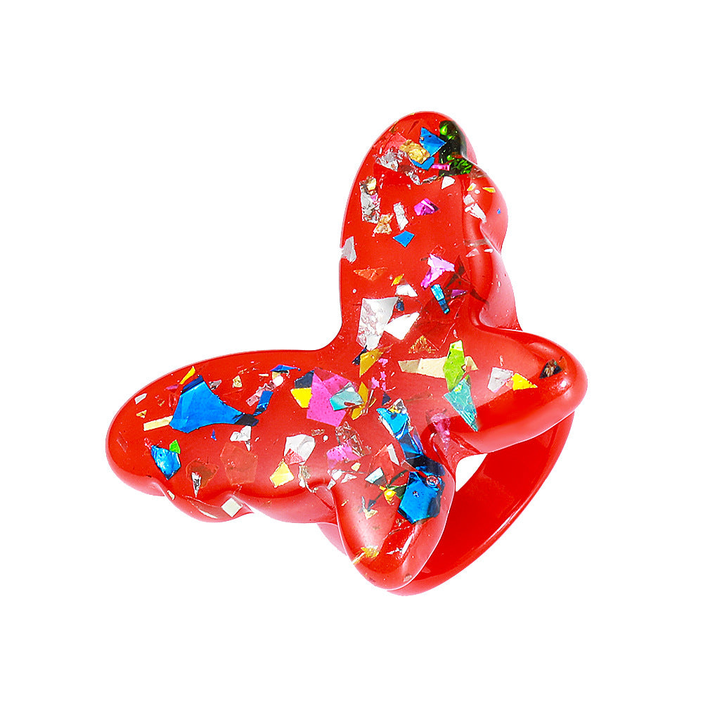 ins transparent resin ring diamond love butterfly acrylic ring multicolor geometric jewelry