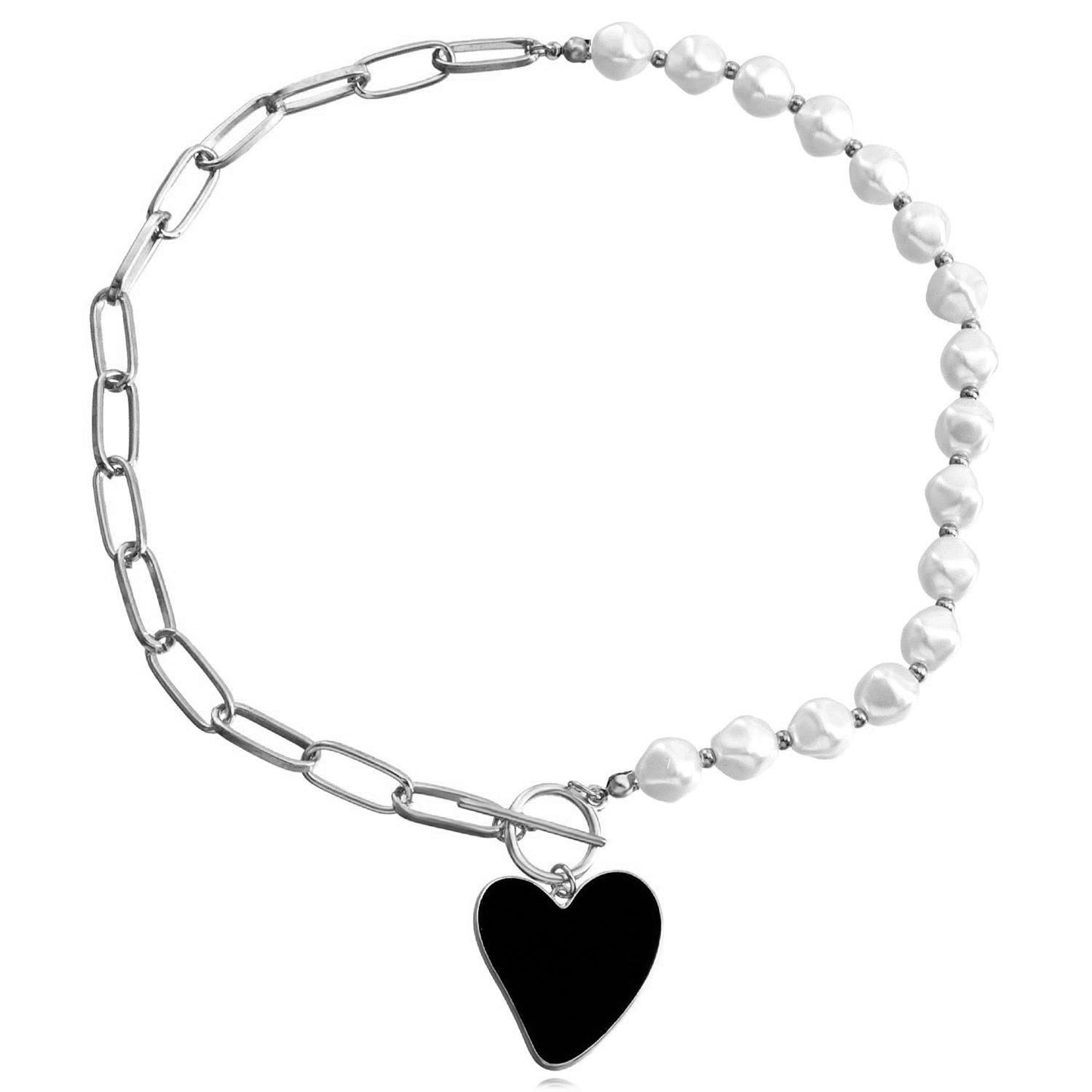 Jewelry fashion heart black mother-of-pearl necklace beaded pearl sweater chain female all-match design sense pendant